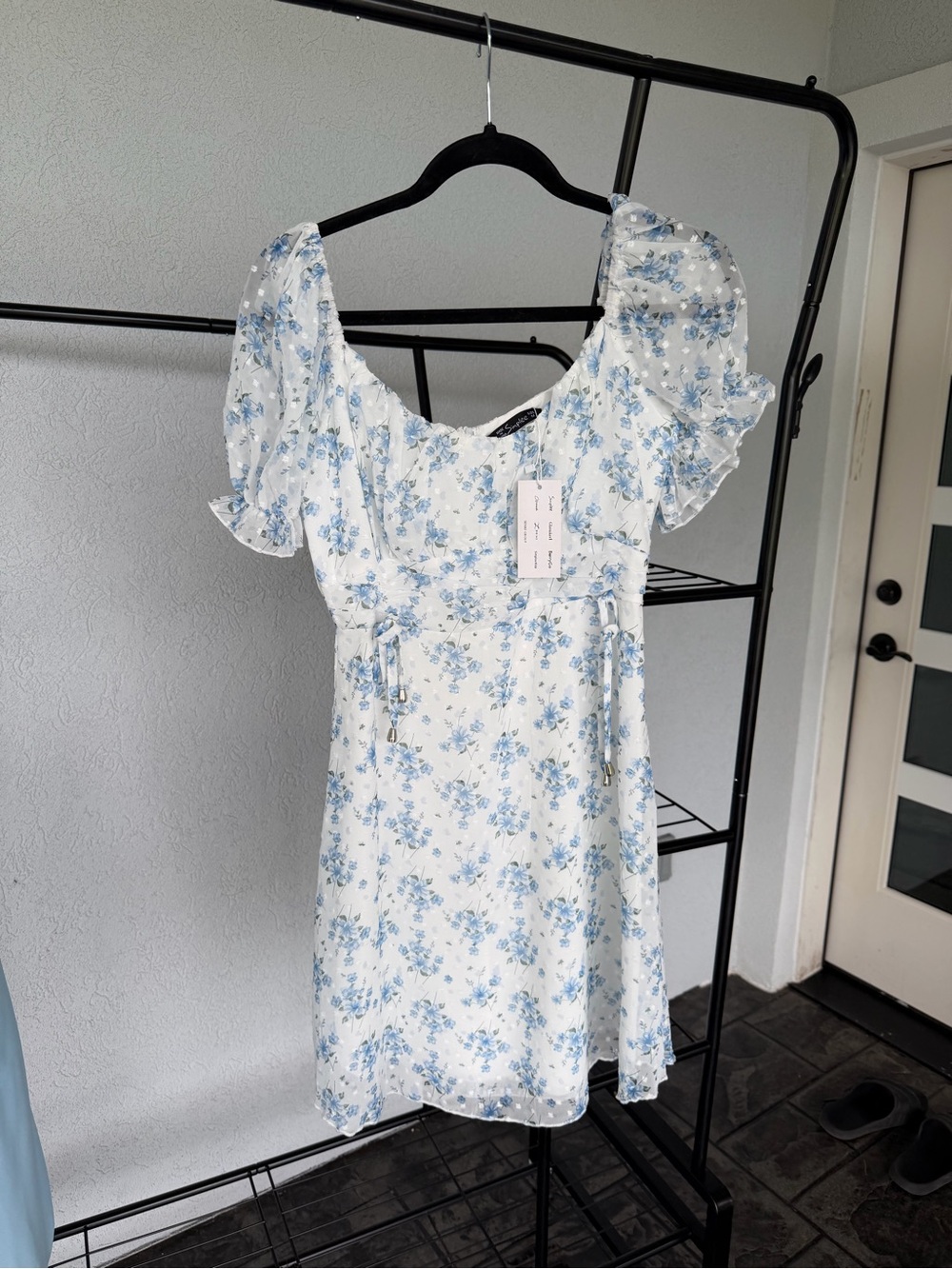 Simplee Apparel White Mini Dress with Light Blue Floral Print